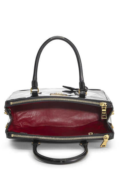 Prada, bolso de mano ejecutivo pequeño de piel de charol negra de segunda mano, negro