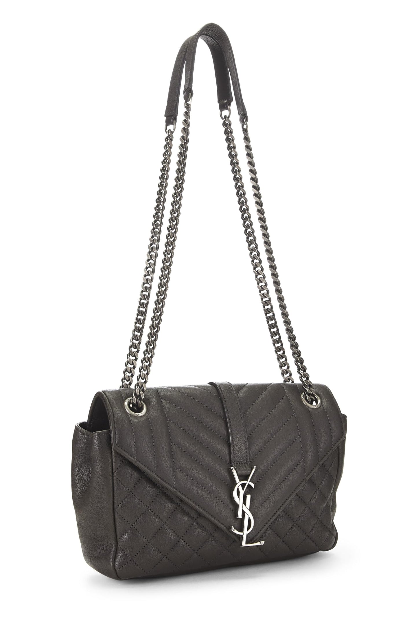 Yves Saint Laurent, sac à bandoulière à rabat en cuir matelassé gris d'occasion, petit modèle, gris