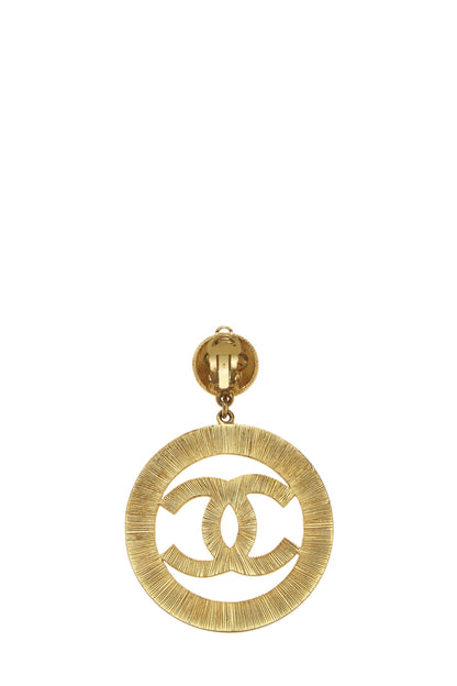 Chanel, Pre-Loved Gold 'CC' Dangling Sunburst Earrings Large, Gold