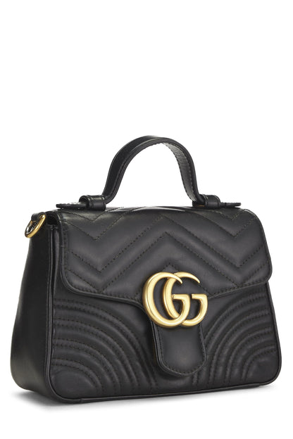 Gucci, Bolso mini con solapa y asa superior Torchon GG Marmont de cuero negro Pre-Loved, Negro