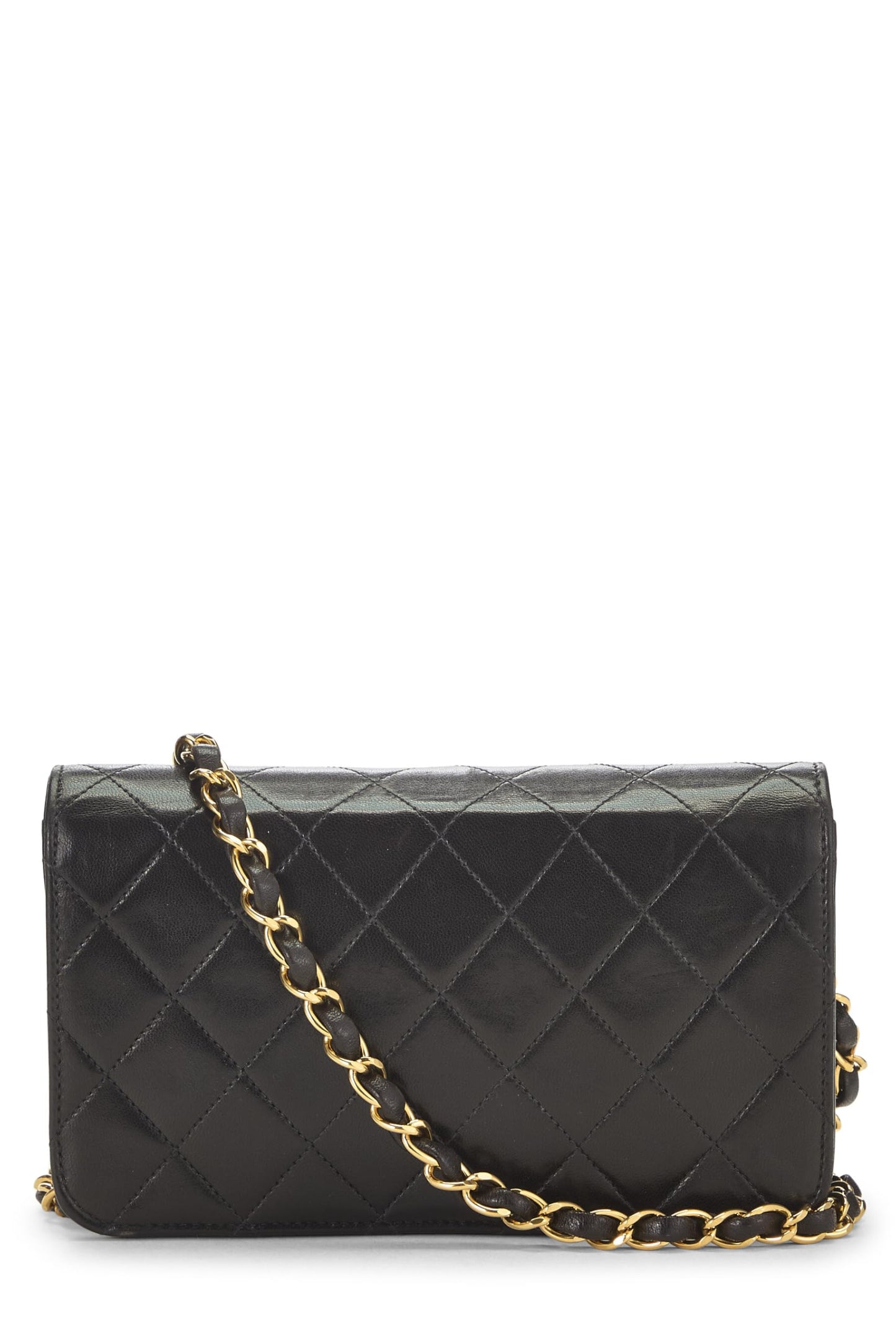 Chanel, Mini solapa completa con broche de piel de cordero acolchada negra Pre-Loved, Negro