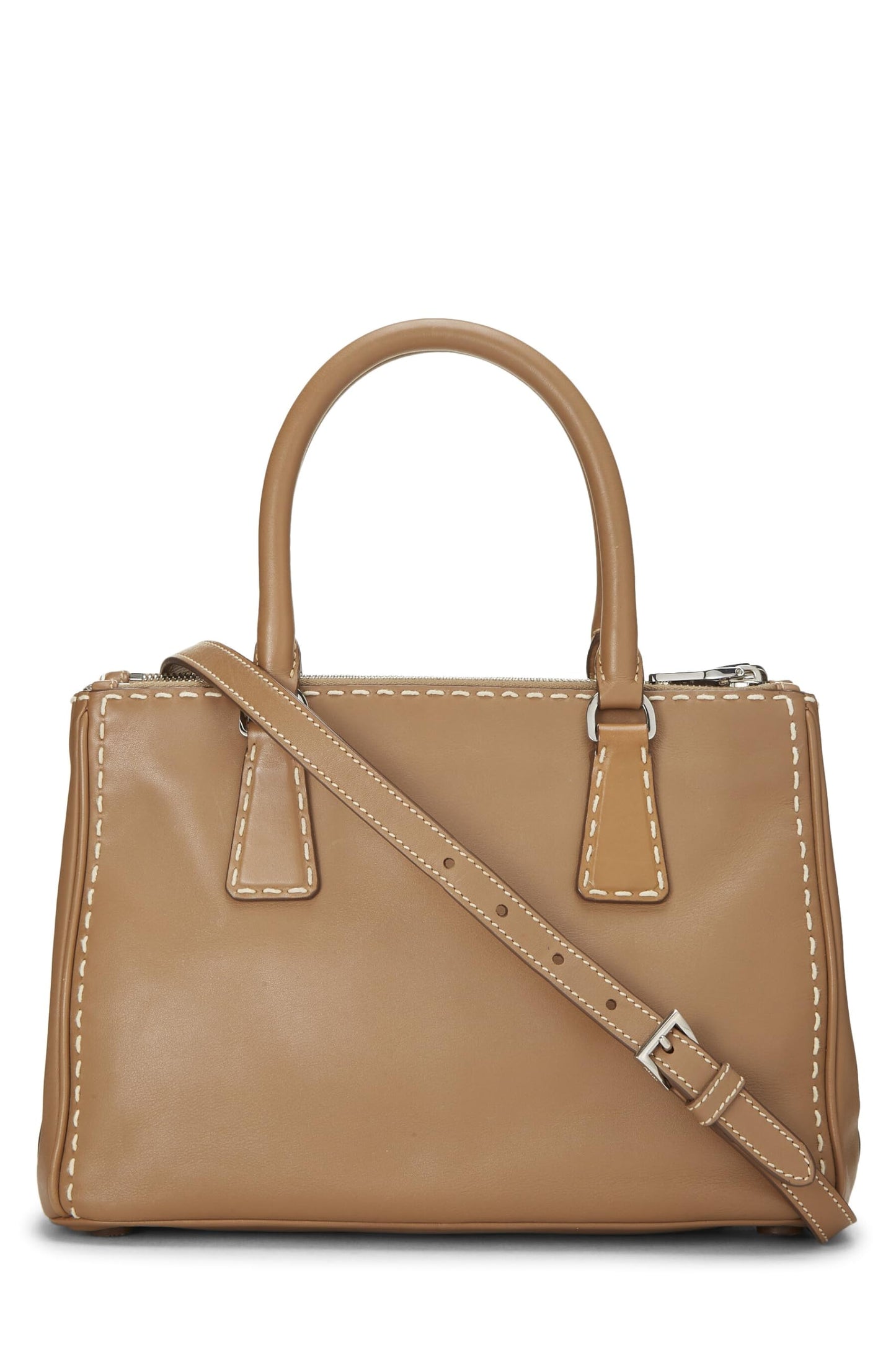 Prada, sac fourre-tout Galleria City en cuir de veau marron d'occasion, petit modèle, marron