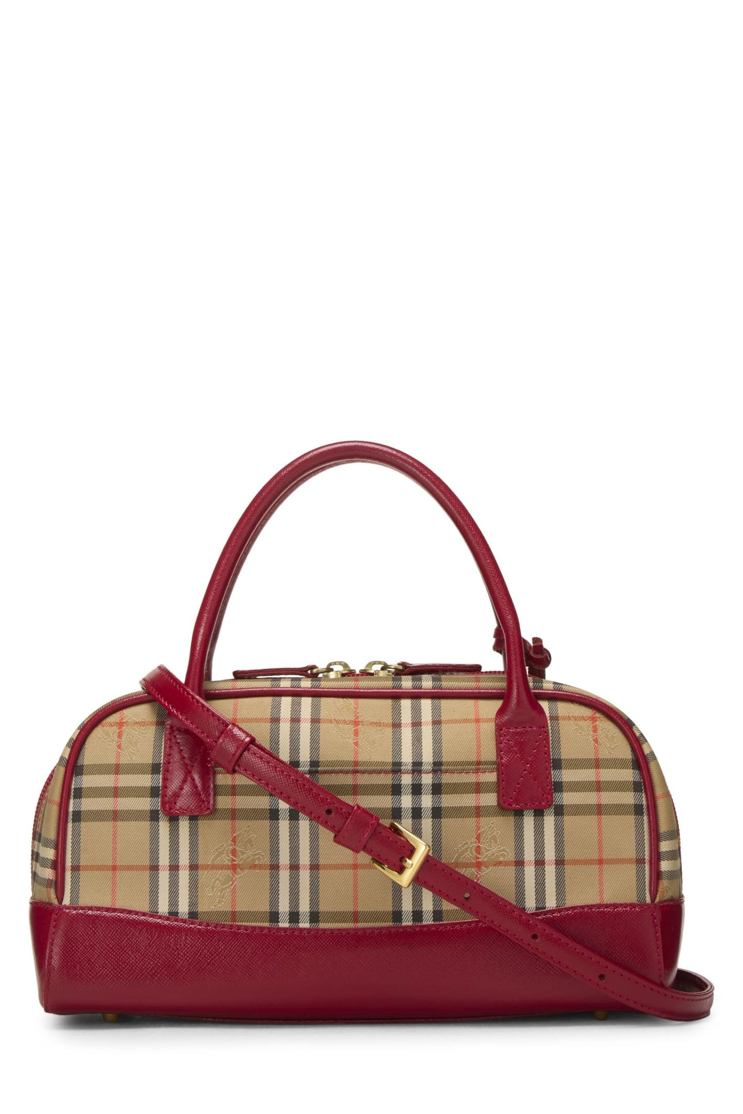 Burberry, sac à main Bowler Haymarket Check rouge d'occasion, petit, marron