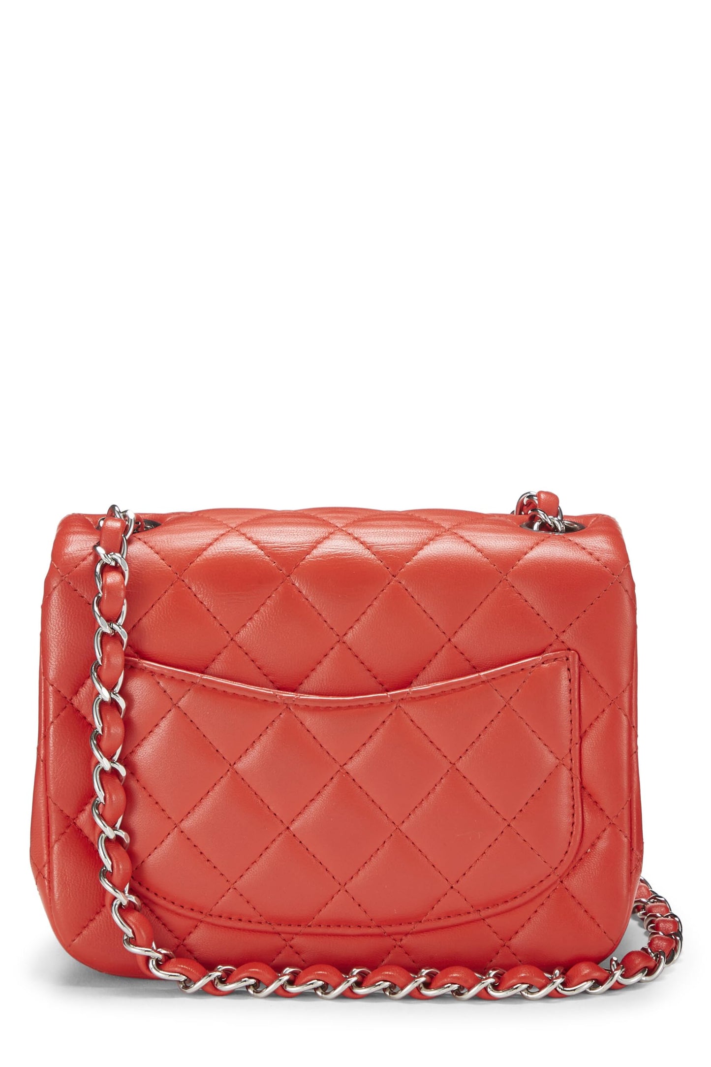 Chanel, Mini sac à rabat carré classique en cuir d'agneau matelassé rouge d'occasion, rouge