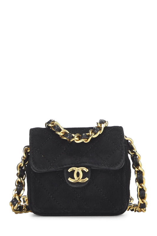 Chanel, Pre-Loved Black Quilted Suede Half Flap Micro, Black