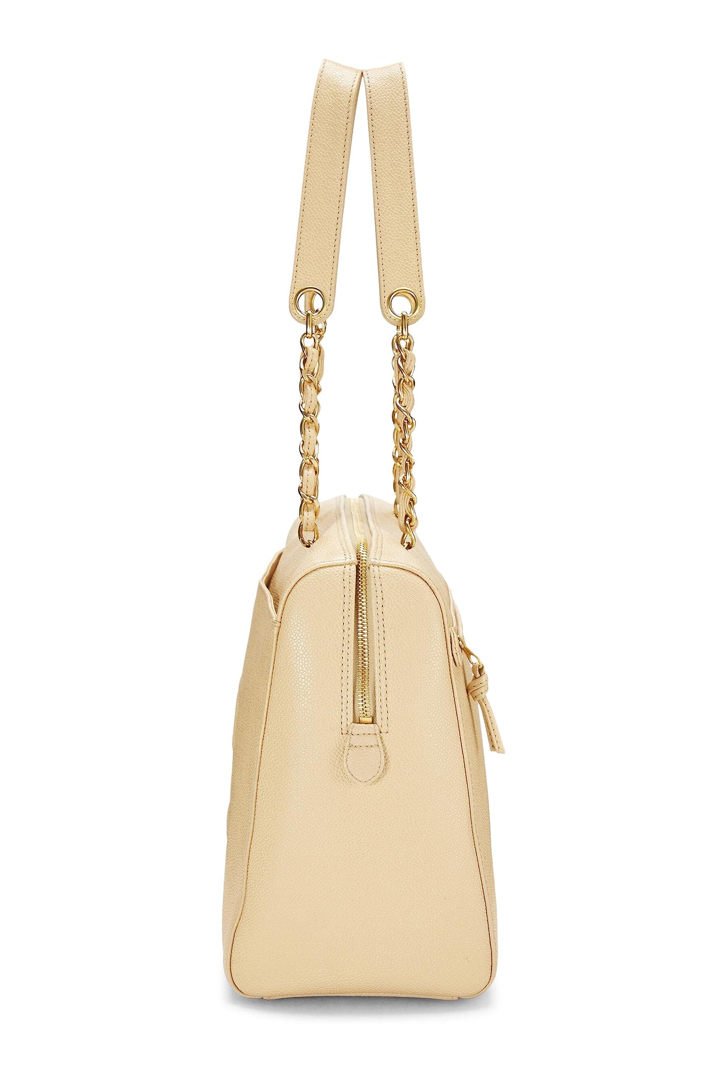 Chanel, petit sac fourre-tout zippé beige caviar d'occasion, beige