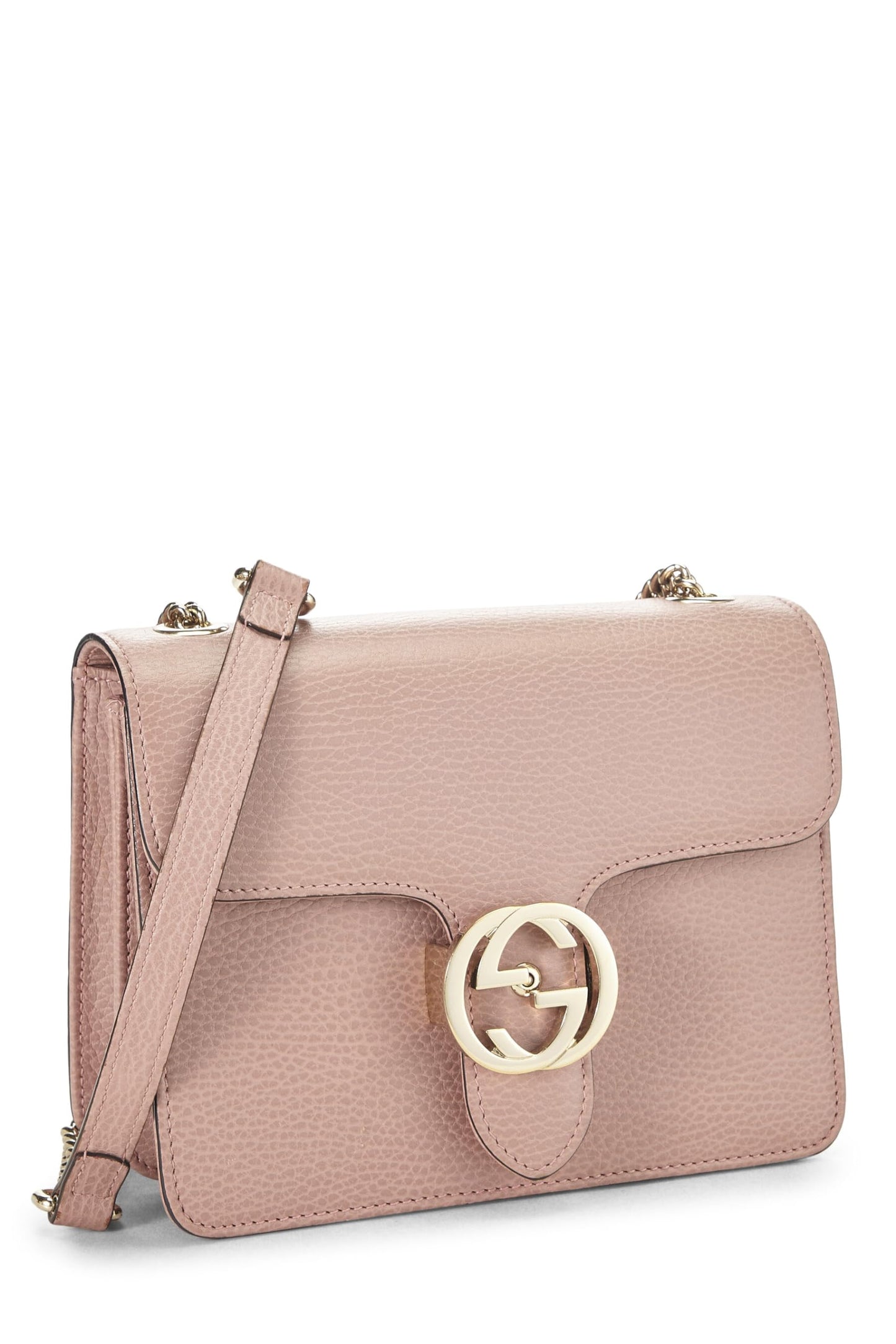 Gucci, petit sac à bandoulière entrelacé en cuir rose d'occasion, rose