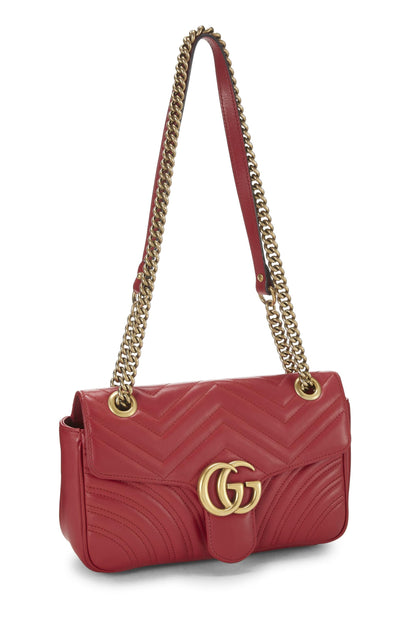 Gucci, Pre-Loved Red Leather GG Marmont Shoulder Bag Small, Red