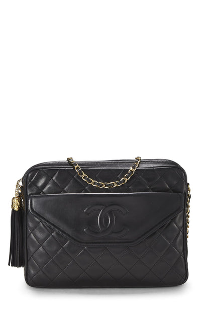 Chanel, sac à main de poche en cuir d'agneau matelassé noir, grand modèle, d'occasion