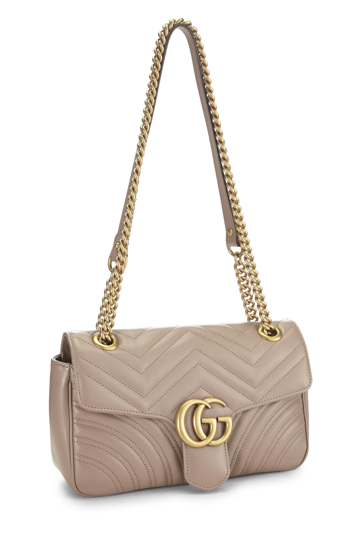 Gucci, sac à bandoulière GG Marmont en cuir beige d'occasion, petit modèle, beige