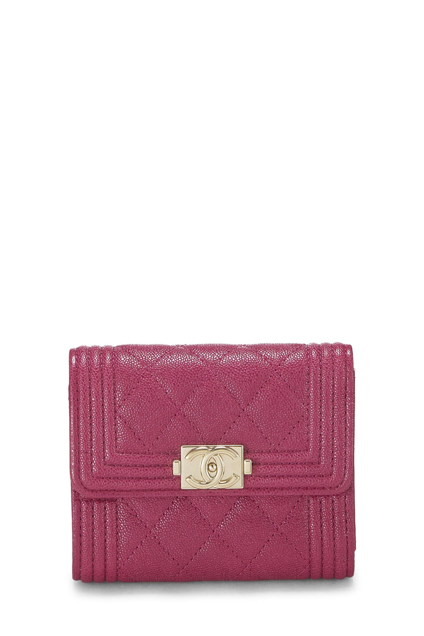 Chanel, Pre-Loved Purple Quilted Caviar Boy Compact Wallet, Purple