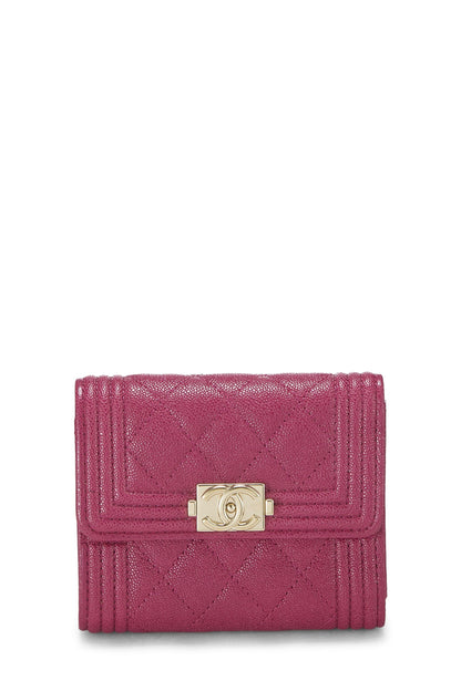 Chanel, Pre-Loved Purple Quilted Caviar Boy Compact Wallet, Purple