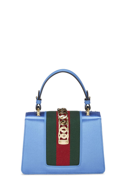 Gucci, sac à main Sylvie Mini en satin bleu d'occasion, bleu