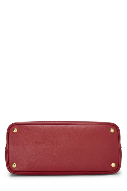 Prada, sac double moyen en saffiano rouge d'occasion, rouge