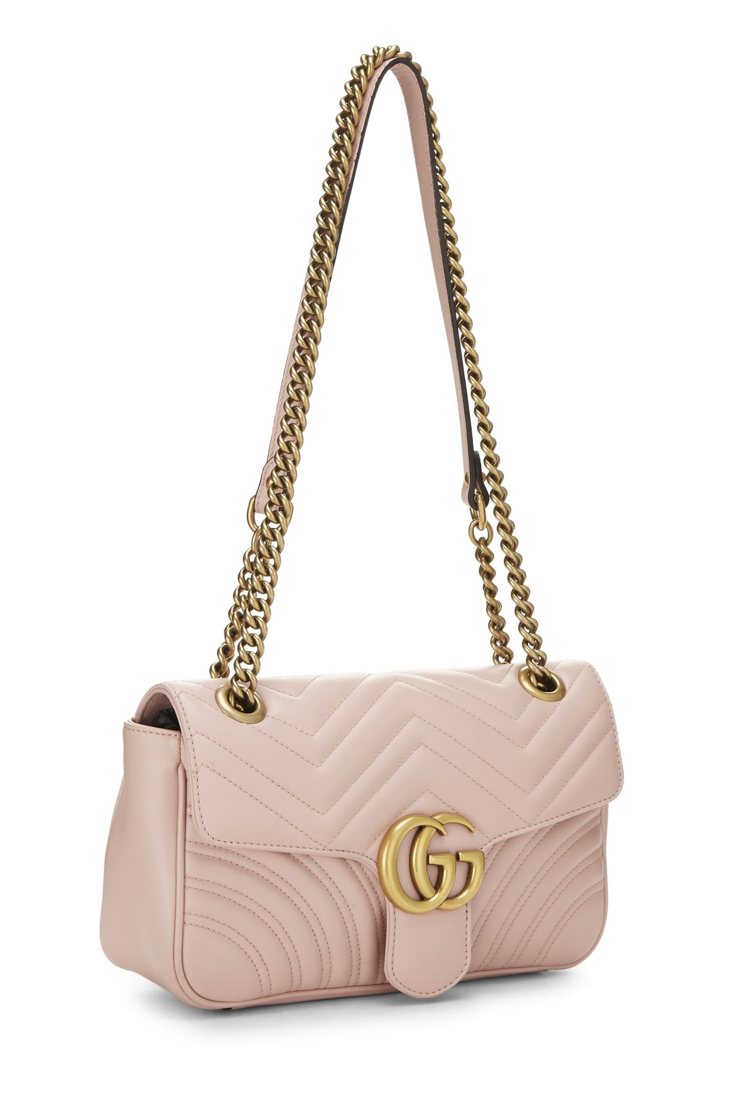 Gucci, sac à bandoulière GG Marmont en cuir rose d'occasion, petit modèle, rose