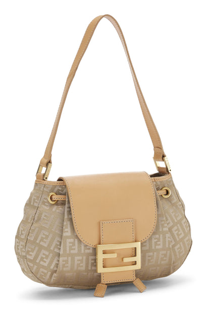 Fendi, Pre-Loved Beige Nylon Zucchino Shoulder Bag, Beige