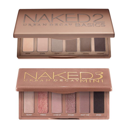 URBAN DECAY Naked Mini Eyeshadow Palettes Bundle - Naked 2 Basics (Neutral Mattes) + Naked 3 Mini (Rosy Neutrals Shimmer)