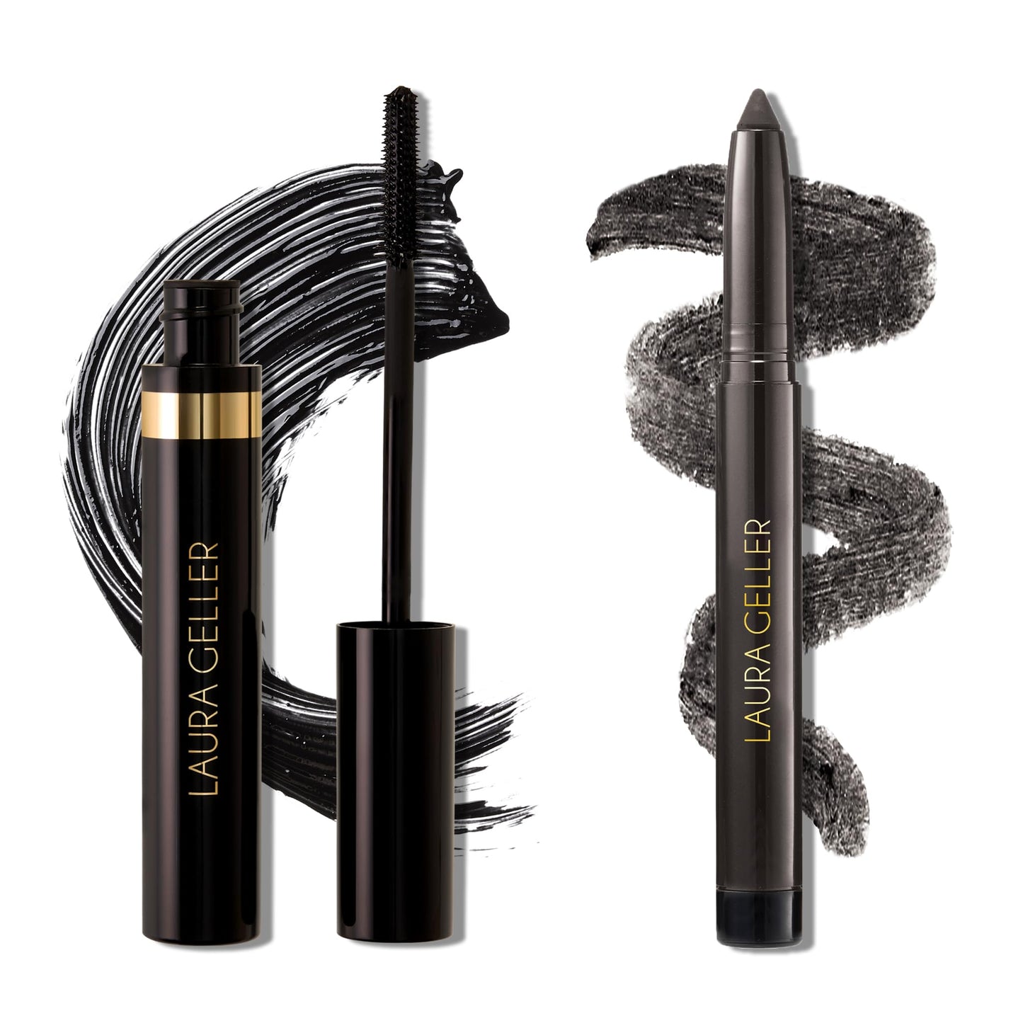 Duo de kajal Bold Beauty de LAURA GELLER NEW YORK : crayon eye-liner khôl longue tenue Kajal, charbon profond + mascara noir longue tenue Kajal