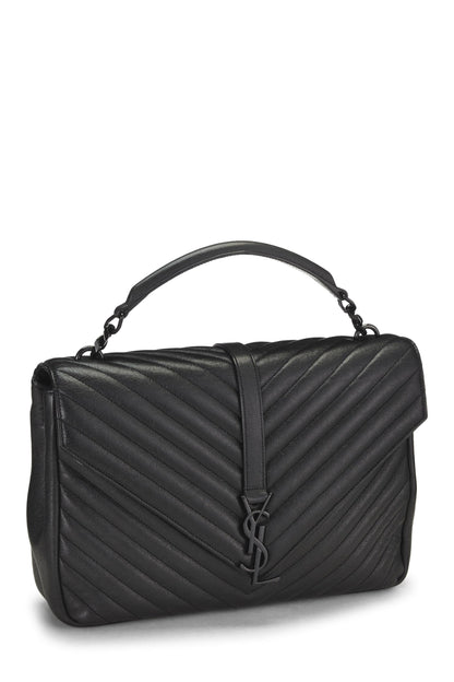 Yves Saint Laurent, College Large en cuir à chevrons noirs d'occasion, noir