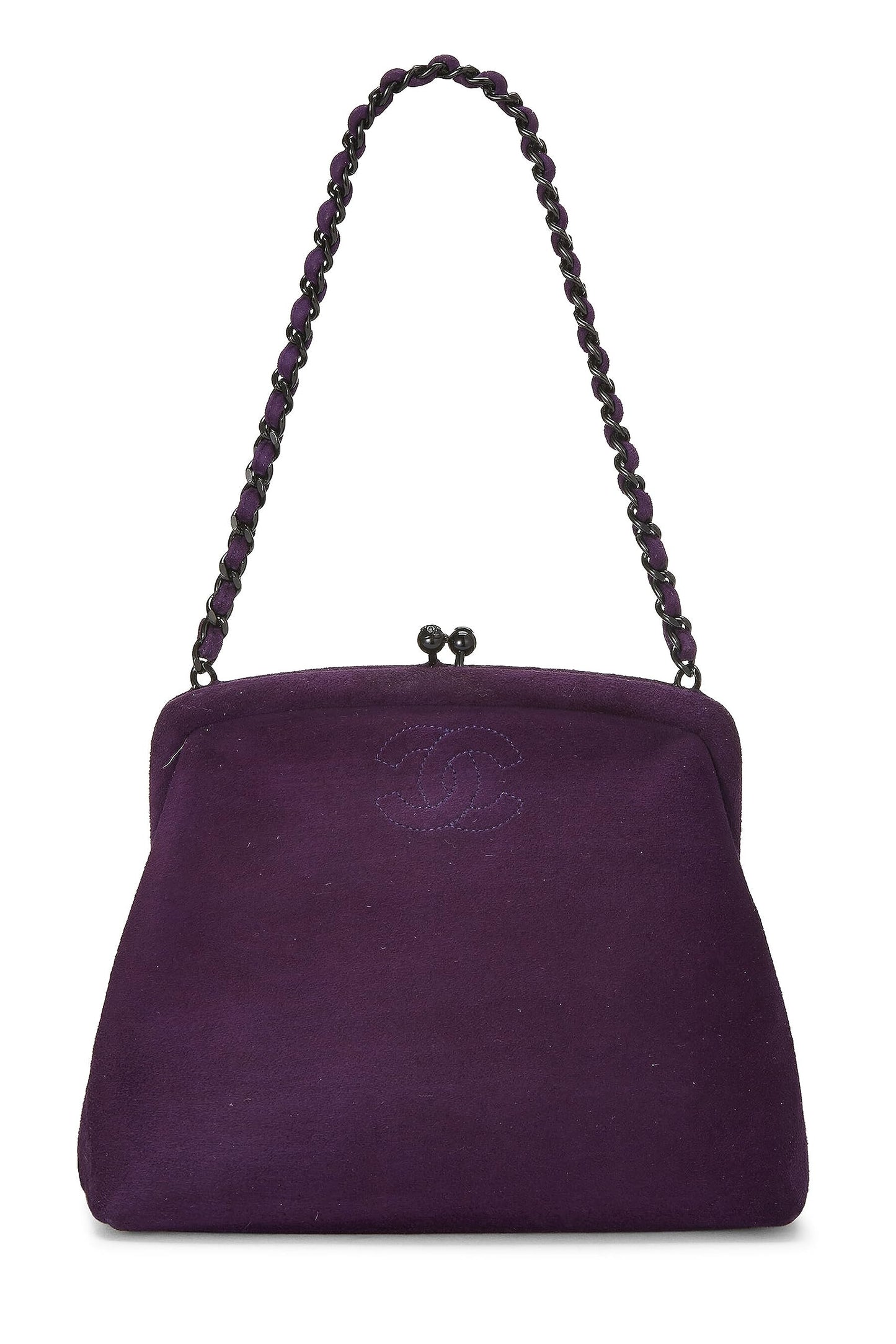 Chanel, Mini bolso Kiss Lock de ante morado Pre-Loved, Púrpura