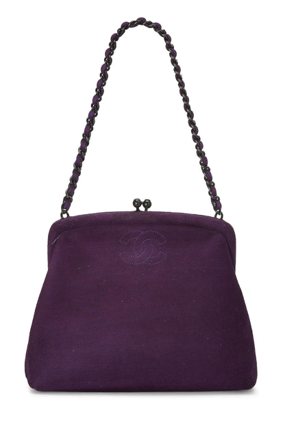 Chanel, mini sac à main Kiss Lock en daim violet d'occasion, violet