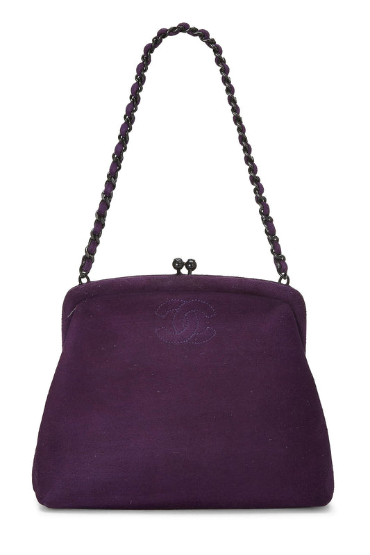 Chanel, mini sac à main Kiss Lock en daim violet d'occasion, violet