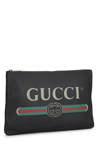 Gucci, pochette en cuir noir avec logo imprimé d'occasion, noir