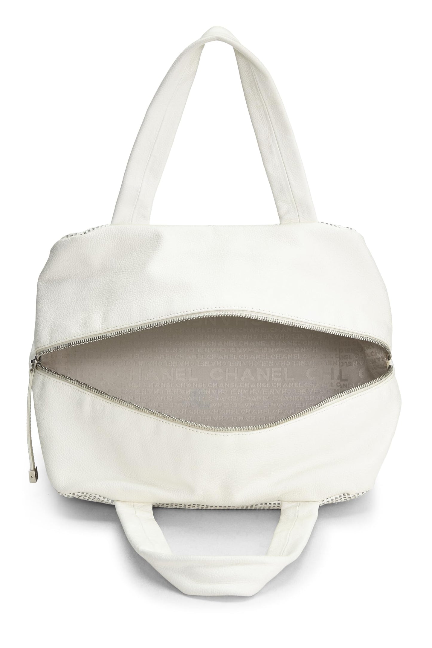 Chanel, Pre-Loved White Perforated Leather Bowler Small, White