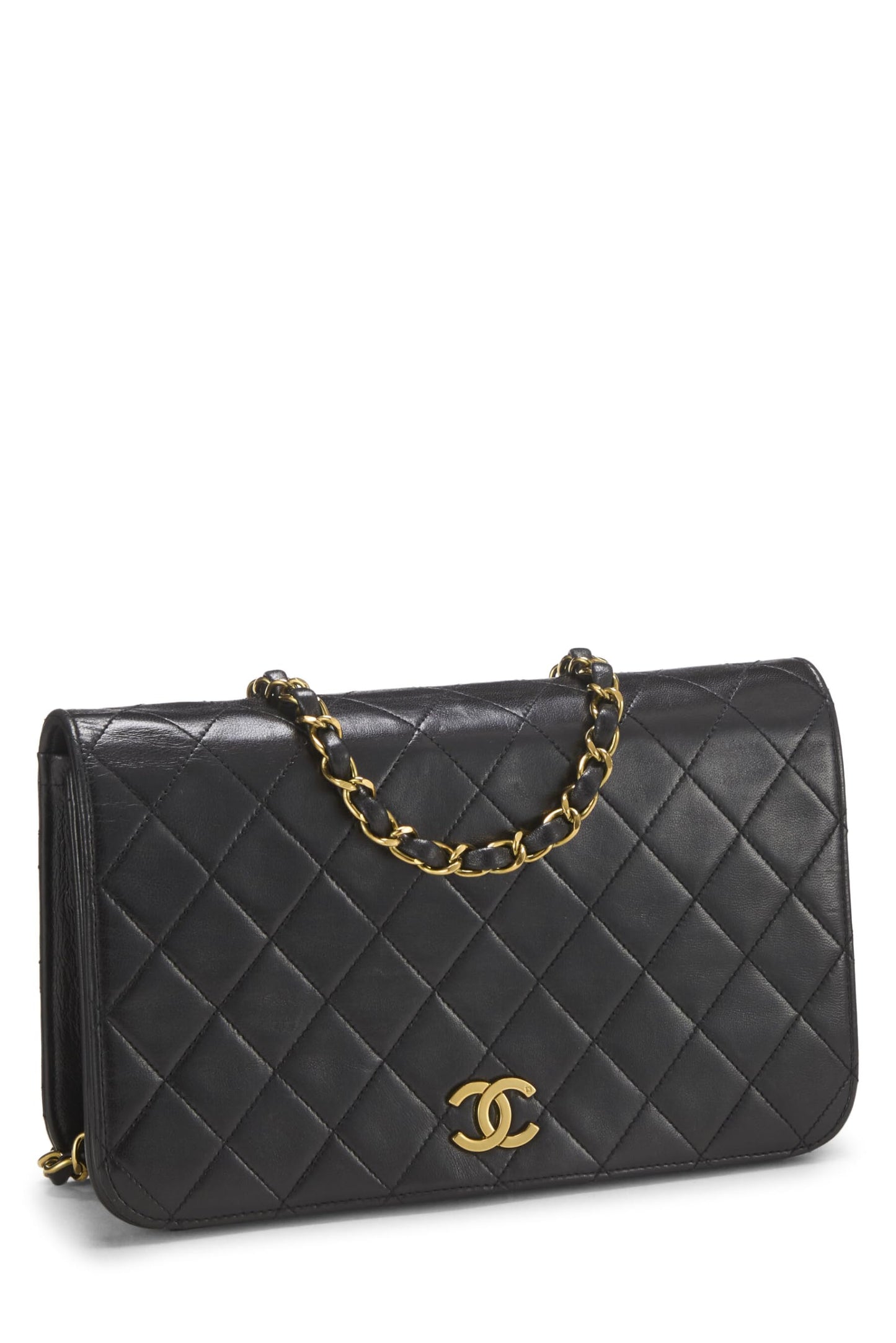 Chanel, Petit sac à rabat en cuir d'agneau matelassé noir d'occasion, noir