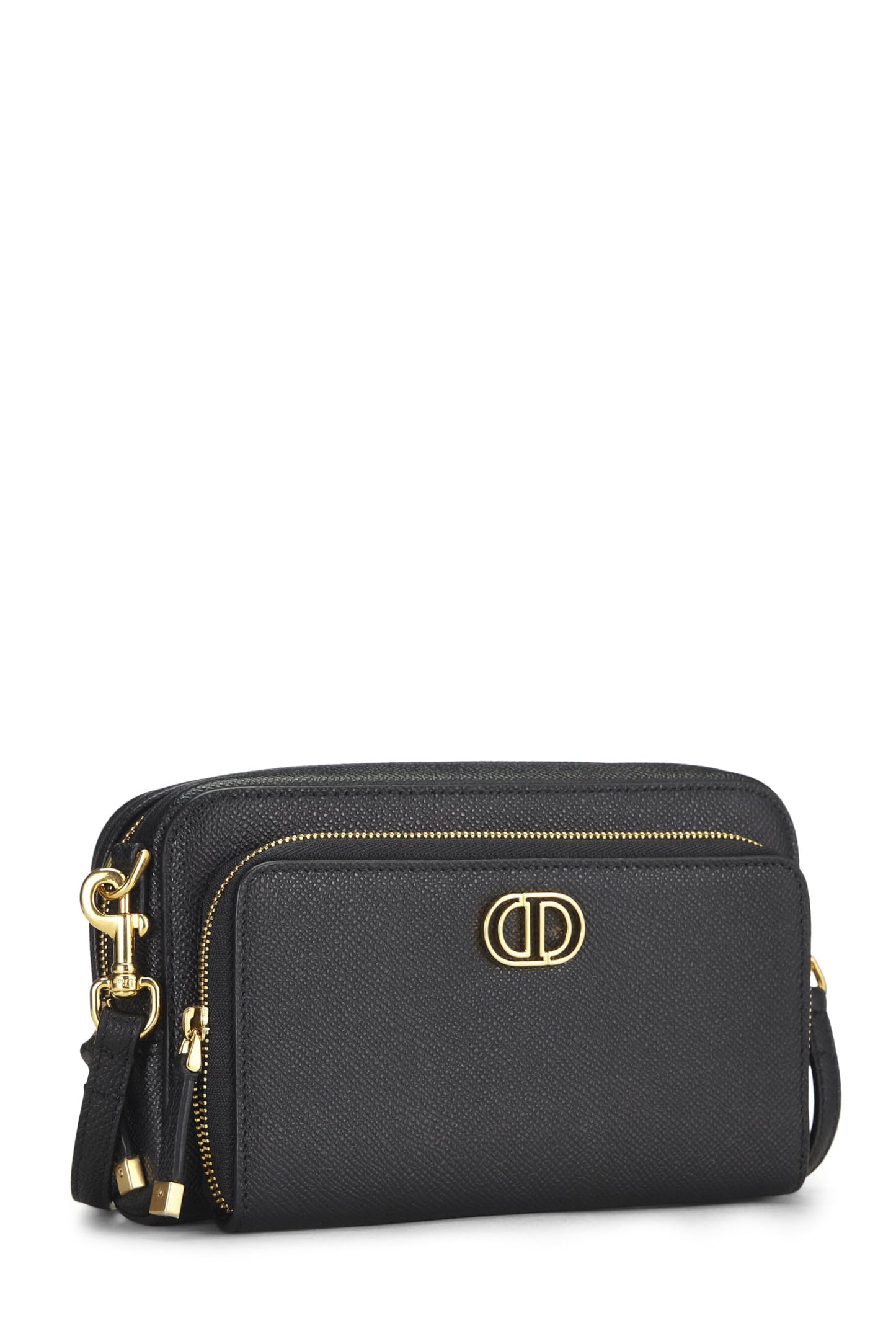 Dior, Sac bandoulière double pochette Caro en cuir de veau noir d'occasion, noir