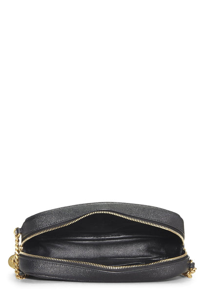 Yves Saint Laurent, Bolso para cámara Lou mini de cuero chevrón negro Pre-Loved, Negro