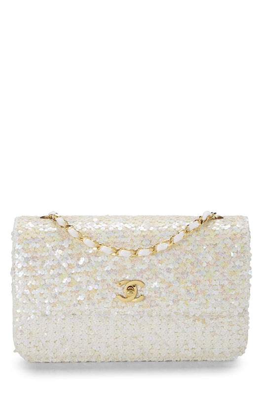 Chanel, Pre-Loved White Sequin Half Flap Medium, White