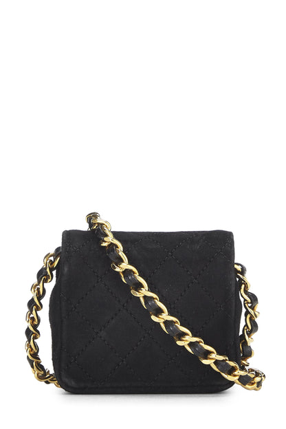 Chanel, Pre-Loved Black Quilted Suede Half Flap Micro, Black