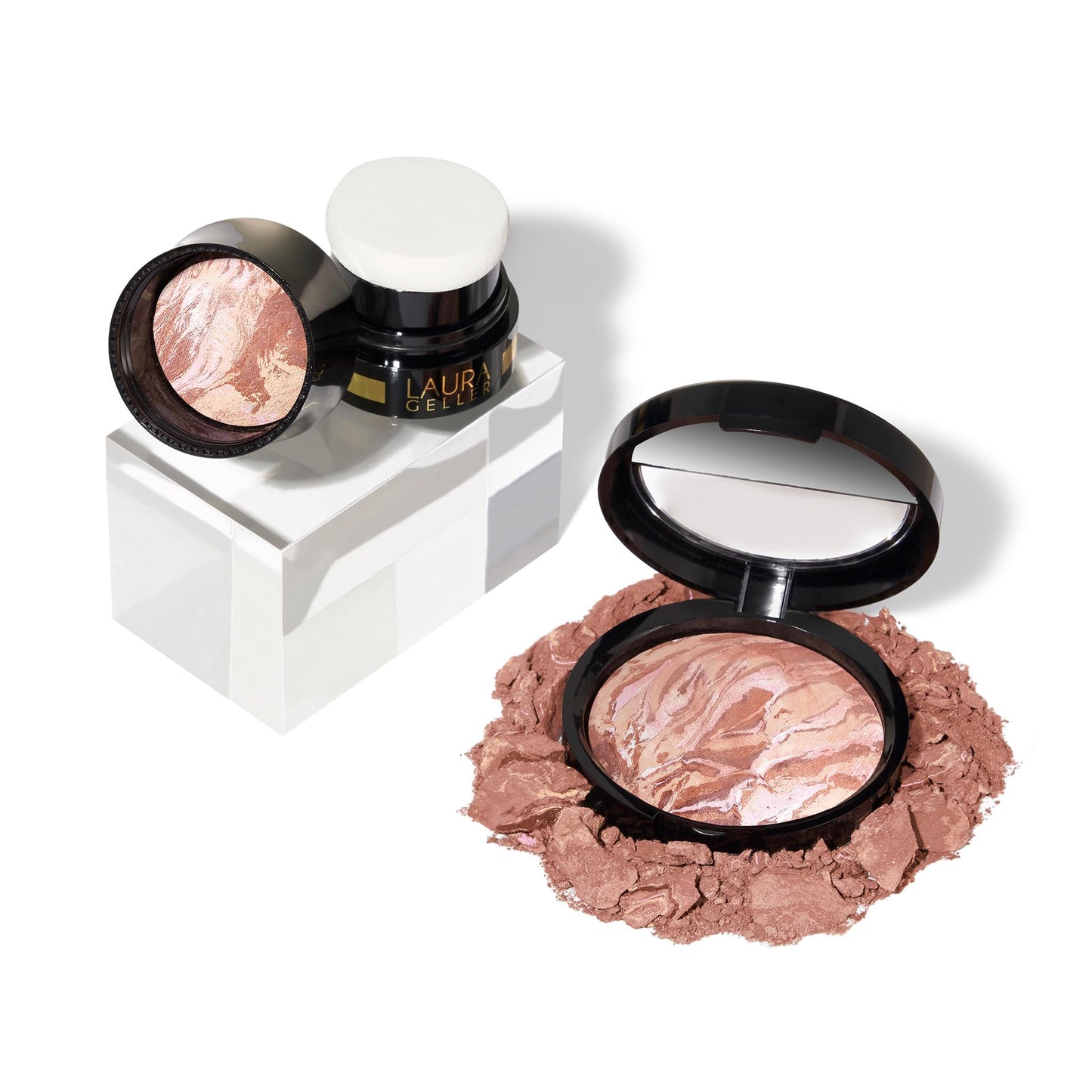 LAURA GELLER NEW YORK Home and Away Kit - Baked Bronze-n-Brighten Bronzer Powder - Fair - Natural Bronze Glow - Full Size + Travel Size