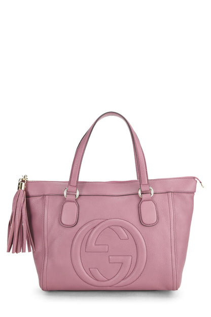 Gucci, Bolso tote Soho con cremallera de cuero granulado rosa Pre-Loved, Rosa