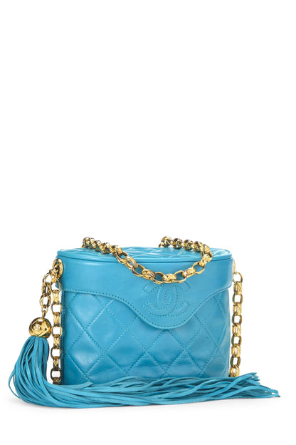 Chanel, Mini sac pour jumelles en cuir d'agneau matelassé bleu d'occasion, bleu