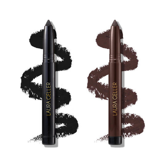 LAURA GELLER NEW YORK Kajal Longwear Kohl Eyeliner Pencil Duo - Deep Black + Smoky Taupe - Smooth, Blendable Liner - Infused with Caffeine