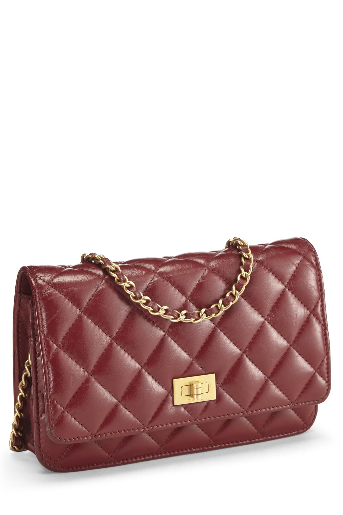 Chanel, Portefeuille sur chaîne en cuir de veau matelassé rouge d'occasion (WOC), rouge