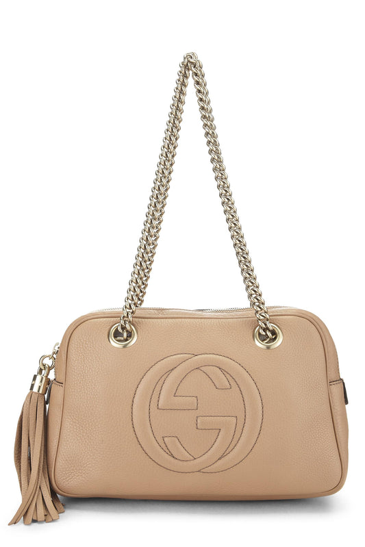 Gucci, Pre-Loved Beige Grained Leather Soho Chain Shoulder Bag, Beige