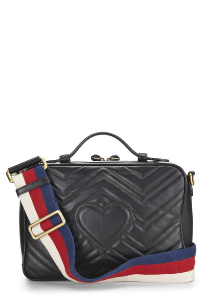 Gucci, sac à bandoulière GG Marmont en cuir noir d'occasion, petit modèle, noir