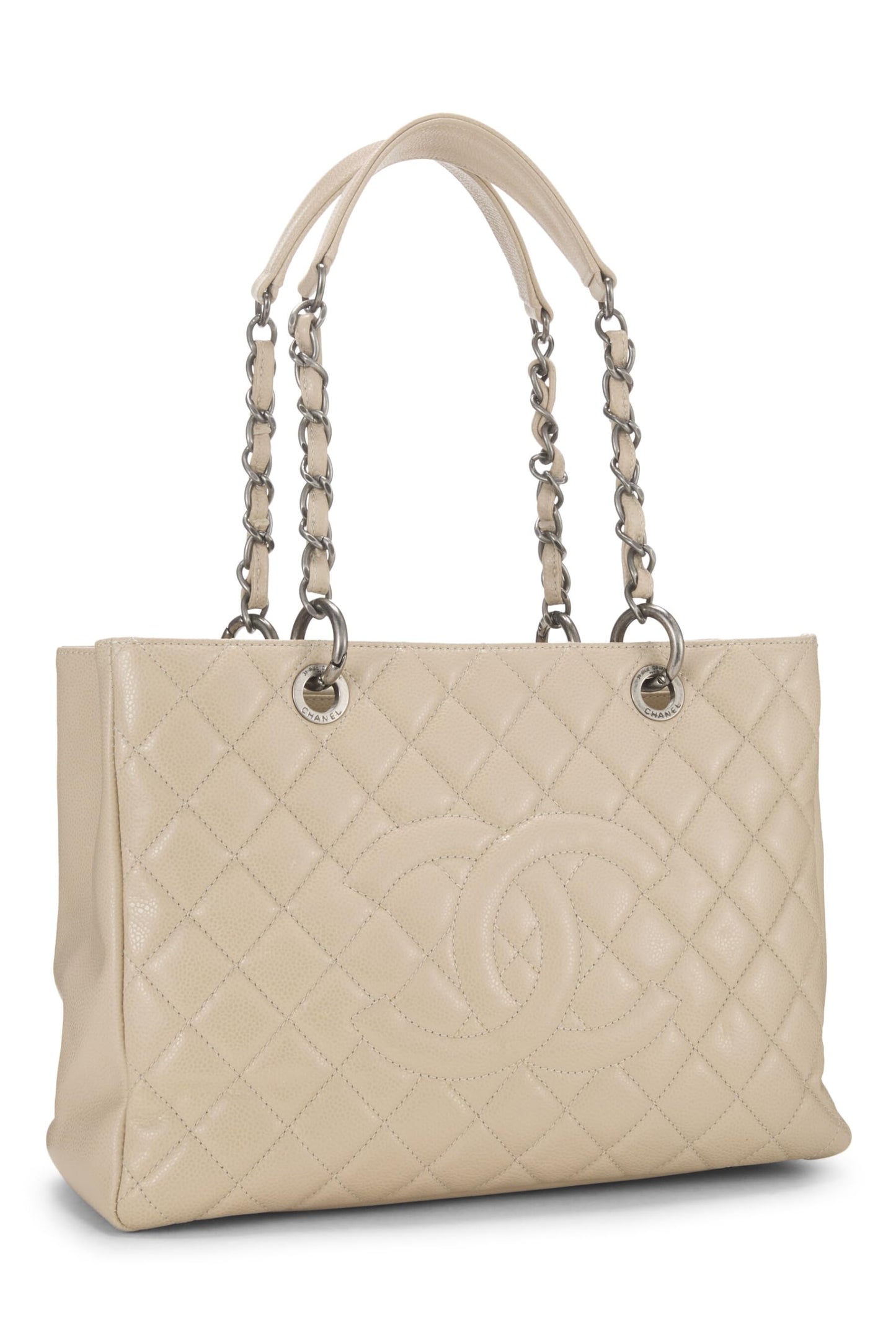 Chanel, Grand sac cabas matelassé beige Caviar d'occasion (GST), beige