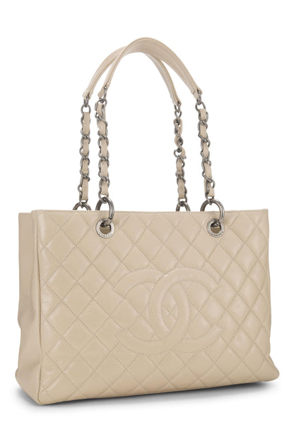 Chanel, Pre-Loved Beige Quilted Caviar Grand Shopping Tote (GST), Beige