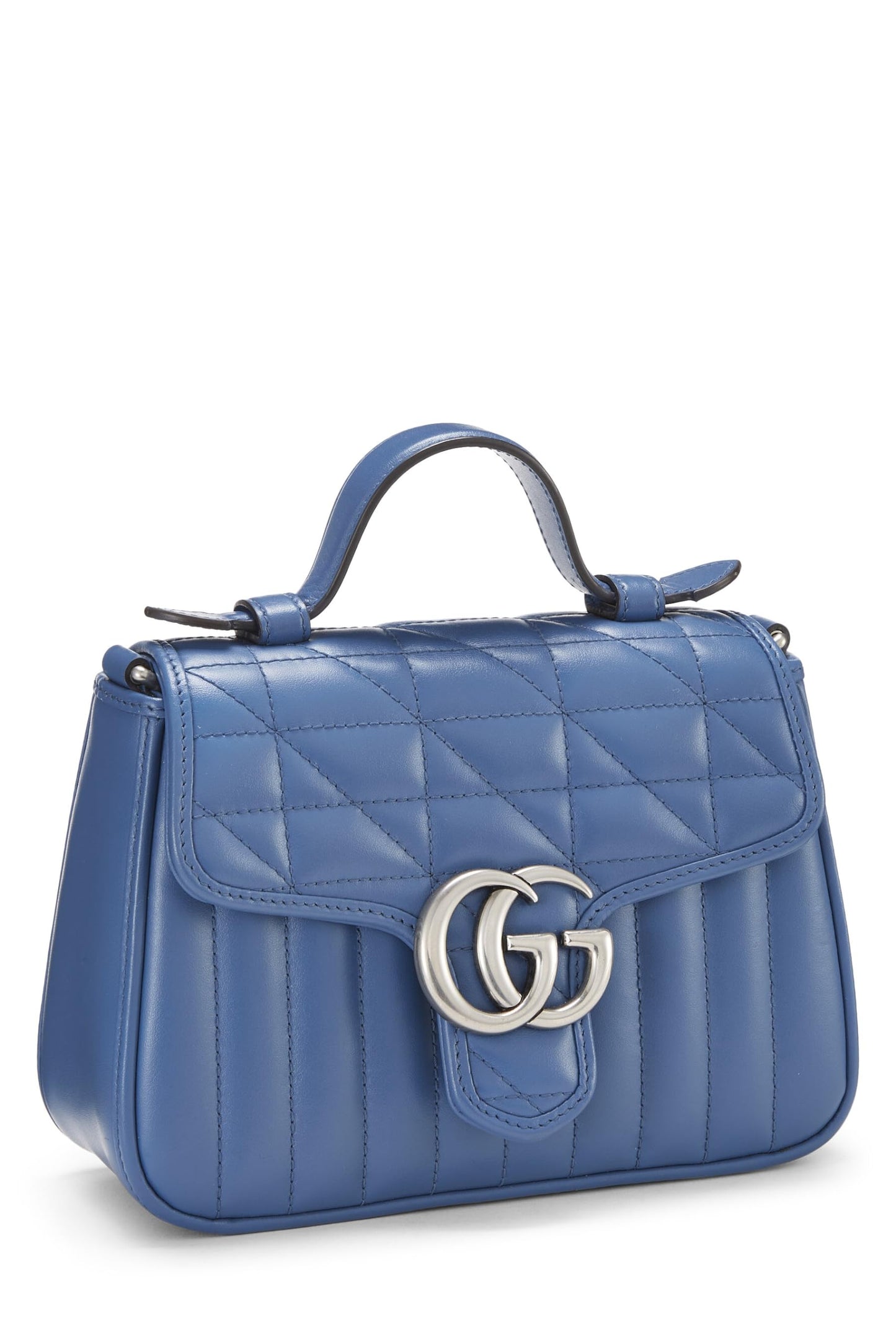 Gucci, Mini sac à main en cuir bleu GG Marmont d'occasion, bleu