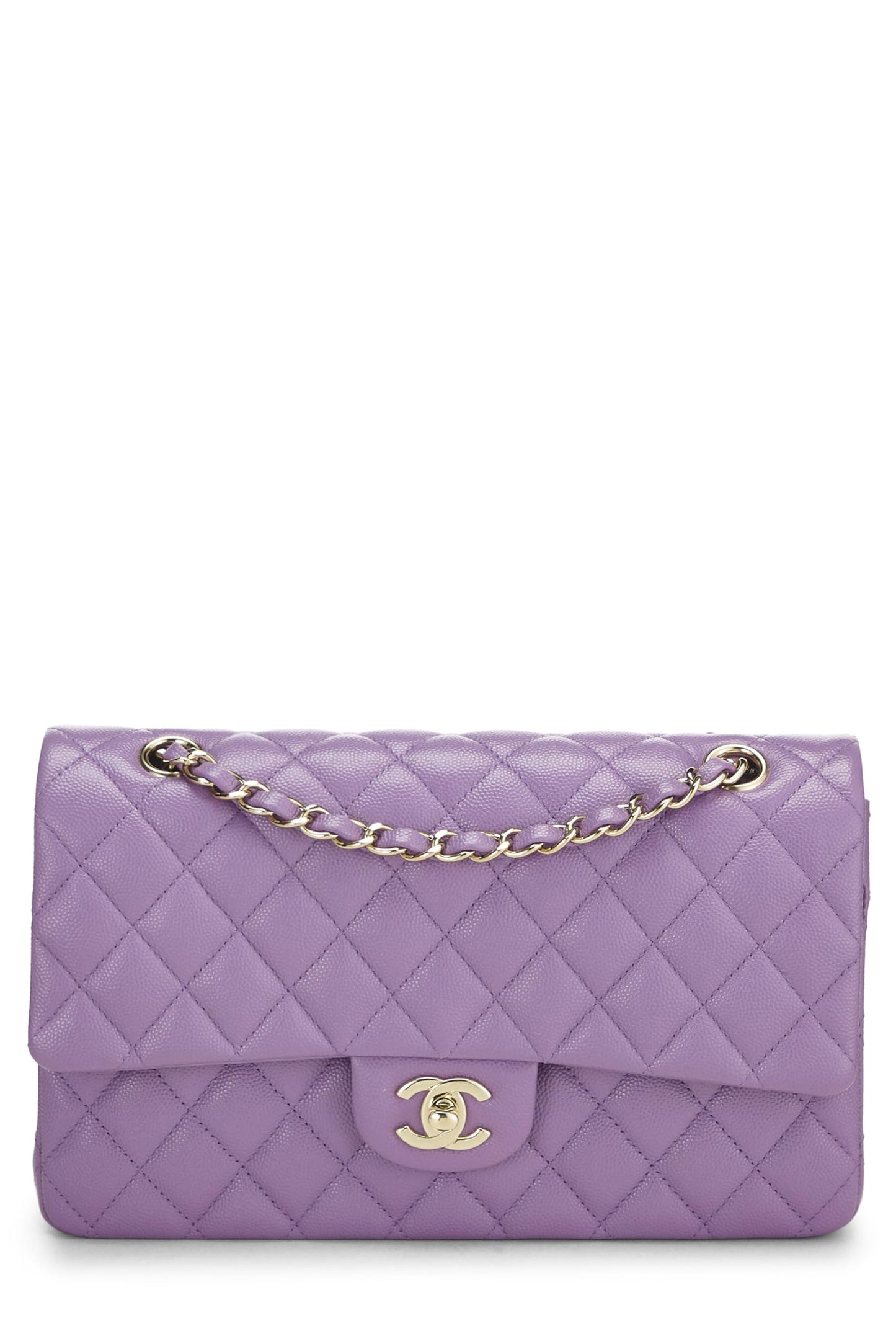 Chanel, Pre-Loved Purple Caviar Classic doble solapa mediana, Púrpura