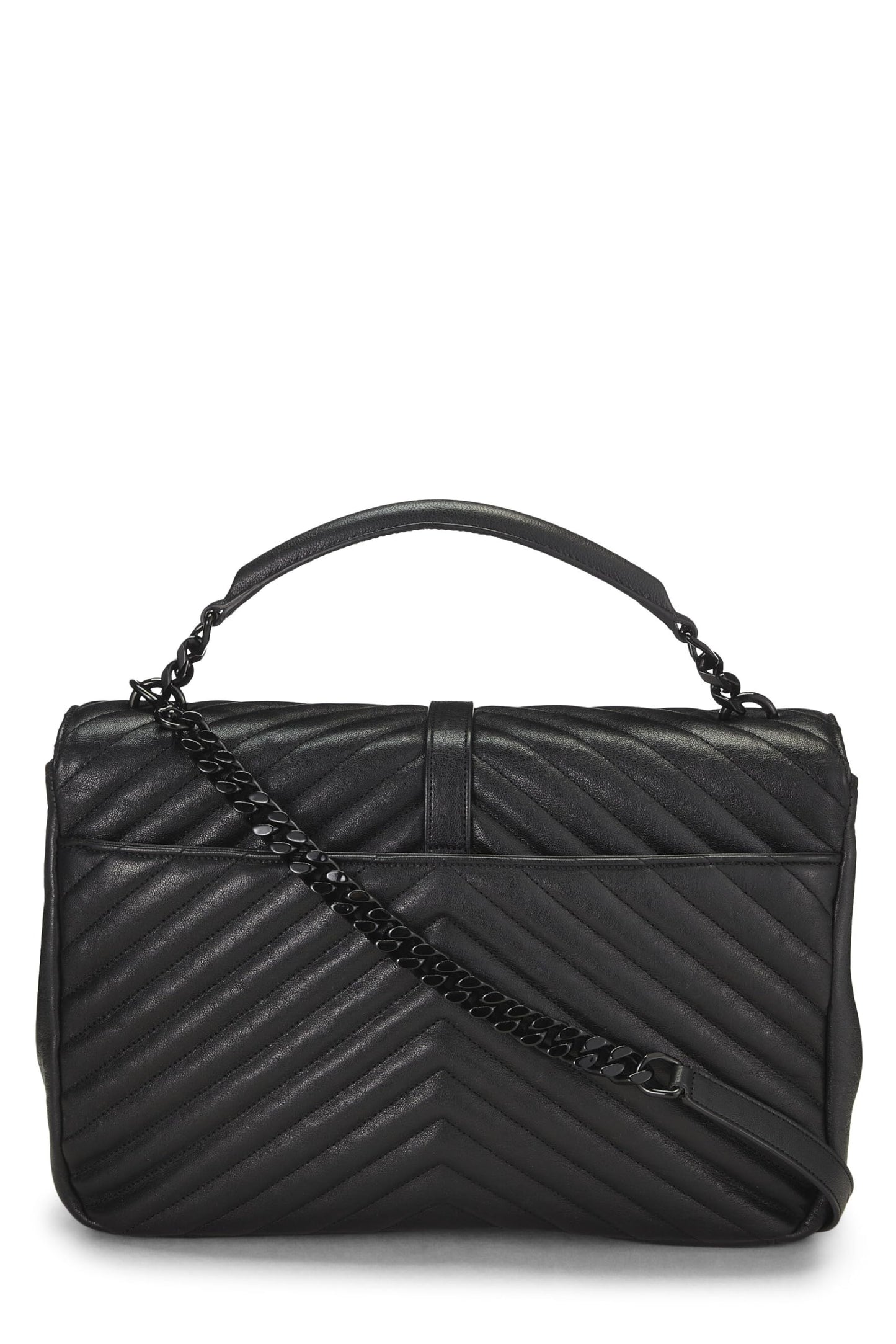 Yves Saint Laurent, Pre-Loved Black Chevron Leather College grande, Negro