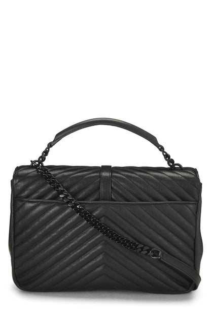 Yves Saint Laurent, College Large en cuir à chevrons noirs d'occasion, noir