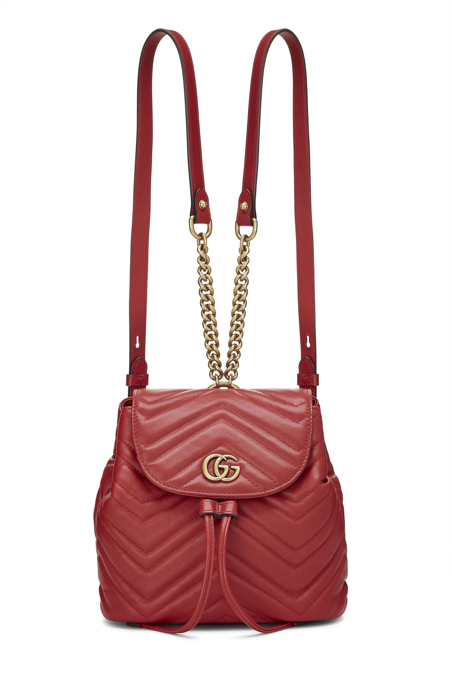 Gucci, Pre-Loved Red Leather GG Marmont Backpack Small, Red