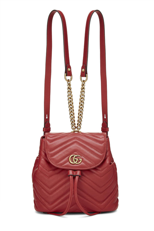 Gucci, Pre-Loved Red Leather GG Marmont Backpack Small, Red