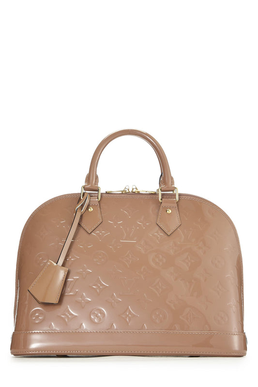 Louis Vuitton, Monogramme en velours rose pré-aimé Vernis Alma PM NM, Beige