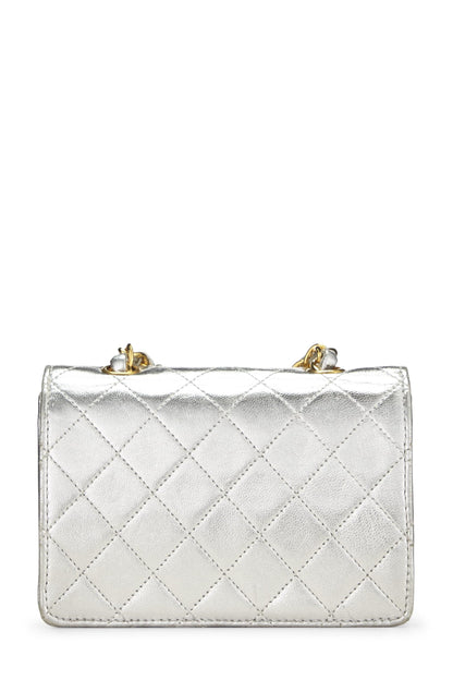 Chanel, Pre-Loved Metallic Silver Lambskin Half Flap Micro, Silver